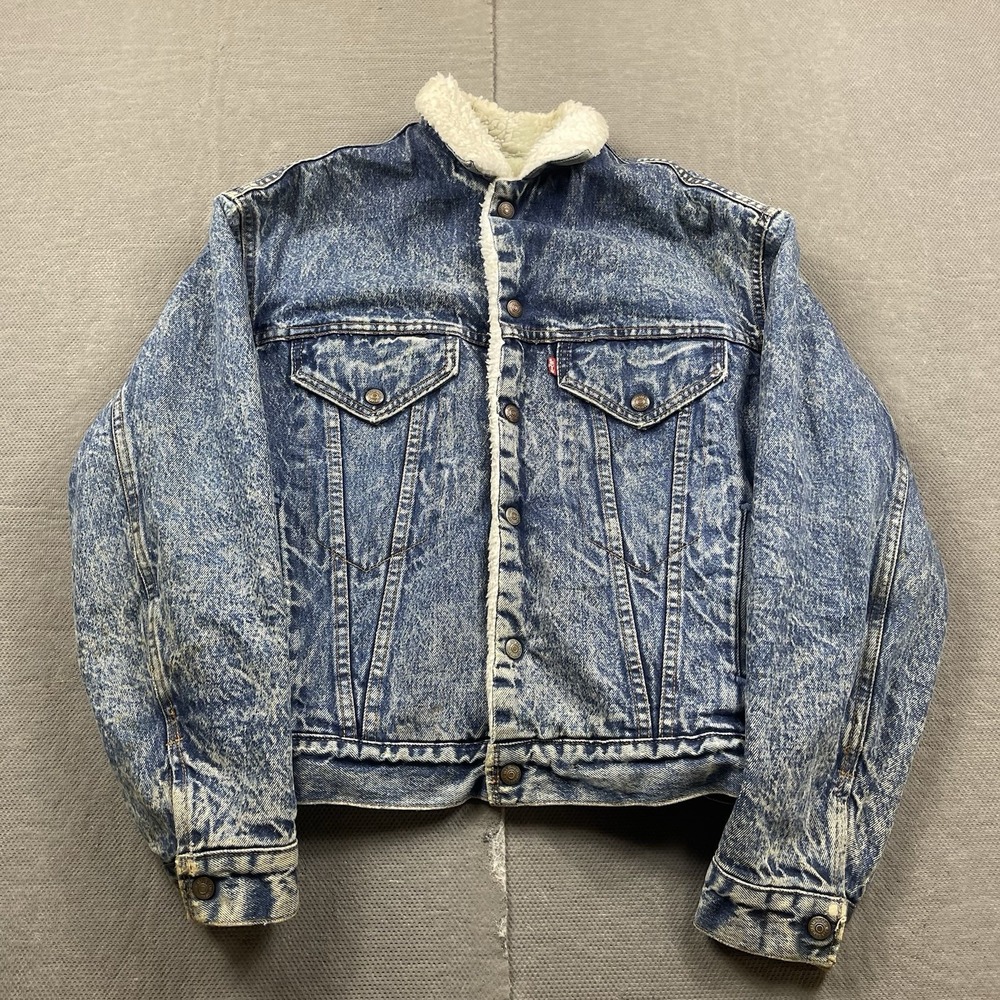 Vintage Levis Sherpa Lined Denim Trucker Jacket Womens XL Sherpa Lined Snap Blue